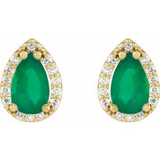 14K Yellow Lab-Grown Emerald & 1/10 CTW Natural Diamond Halo-Style Earrings