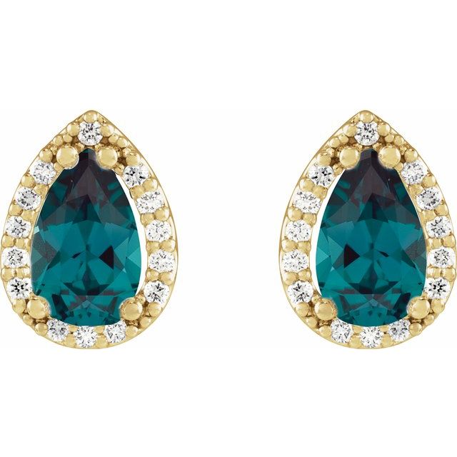 14K Yellow Lab-Grown Alexandrite & .05 CTW Natural Diamond Halo-Style Earrings