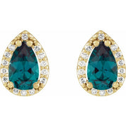 14K Yellow Lab-Grown Alexandrite & 1/10 CTW Natural Diamond Halo-Style Earrings