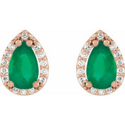 14K Rose Lab-Grown Emerald & 1/10 CTW Natural Diamond Halo-Style Earrings