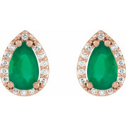 14K Rose Lab-Grown Emerald & 1/10 CTW Natural Diamond Halo-Style Earrings