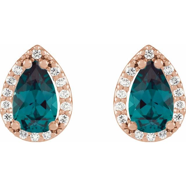 14K Rose Lab-Grown Alexandrite & .05 CTW Natural Diamond Halo-Style Earrings