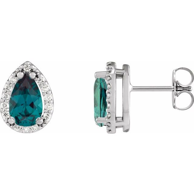 Platinum Lab-Grown Alexandrite & .05 CTW Natural Diamond Halo-Style Earrings