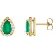 14K Yellow Lab-Grown Emerald & 1/10 CTW Natural Diamond Halo-Style Earrings