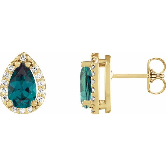 14K Yellow Lab-Grown Alexandrite & .05 CTW Natural Diamond Halo-Style Earrings