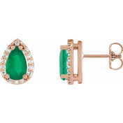 14K Rose Lab-Grown Emerald & 1/10 CTW Natural Diamond Halo-Style Earrings