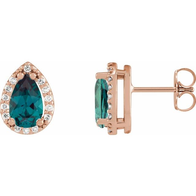 14K Rose Lab-Grown Alexandrite & .05 CTW Natural Diamond Halo-Style Earrings