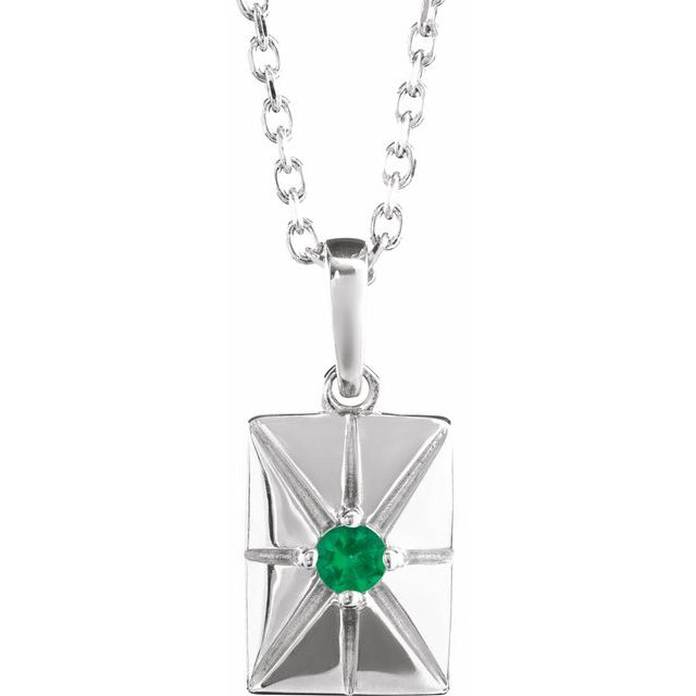 14K White Natural Emerald 16-18" Necklace