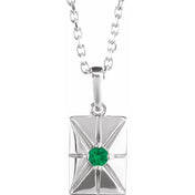Sterling Silver Natural Emerald 16-18" Necklace