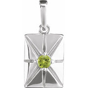 14K White Natural Peridot Pendant
