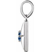 14K White Lab-Grown Blue Sapphire Pendant