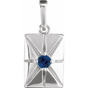 14K White Lab-Grown Blue Sapphire Pendant