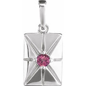 14K White Natural Pink Tourmaline Pendant