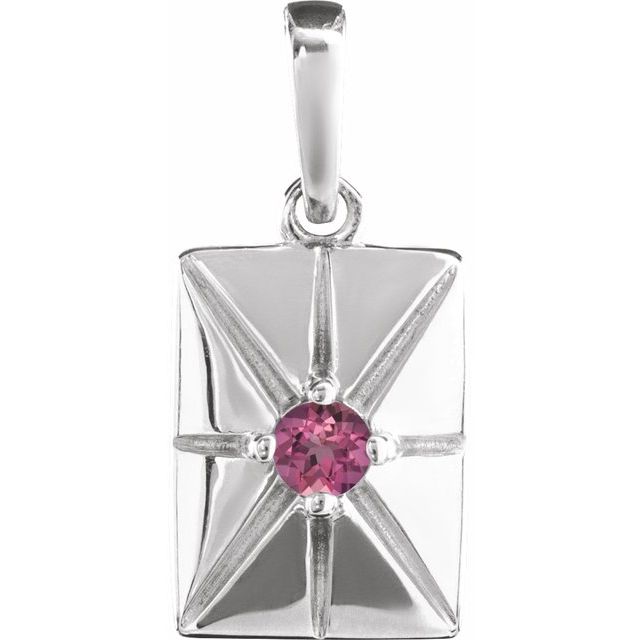 14K White Natural Pink Tourmaline Pendant