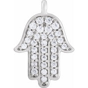 14K White 1/8 CTW Natural Diamond Hamsa Dangle