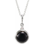 Sterling Silver 6 mm Natural Black Onyx & .03 CT Natural Diamond Cabochon 16-18" Necklace