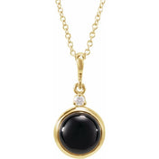 14K Yellow 6 mm Natural Black Onyx & .03 CT Natural Diamond Cabochon 16-18" Necklace