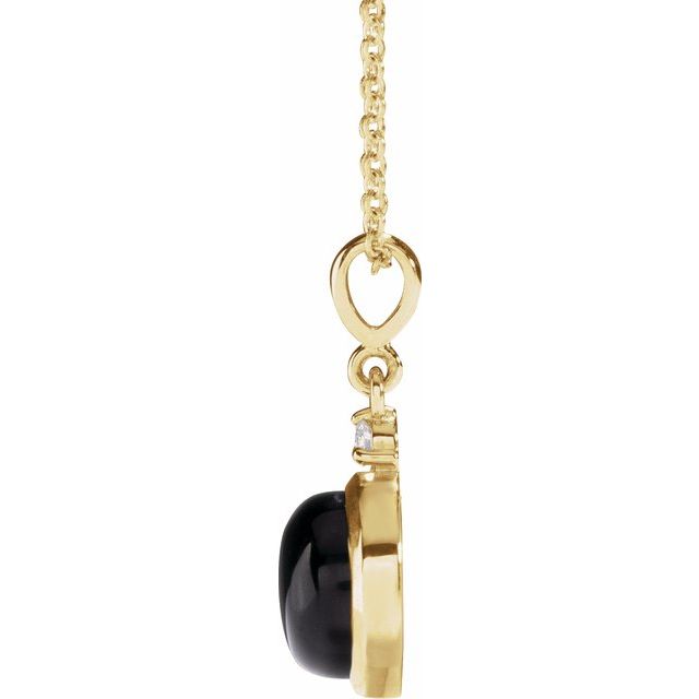 14K Yellow 8 mm Natural Black Onyx & .03 CT Natural Diamond Cabochon 16-18" Necklace