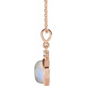 14K Rose 6 mm Natural Rainbow Moonstone & .03 CT Natural Diamond Cabochon 16-18" Necklace