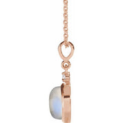 14K Rose 8 mm Natural Rainbow Moonstone & .03 CT Natural Diamond Cabochon 16-18" Necklace