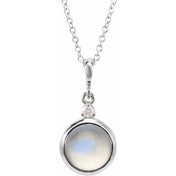 Platinum 6 mm Natural Rainbow Moonstone & .03 CT Natural Diamond Cabochon 16-18" Necklace