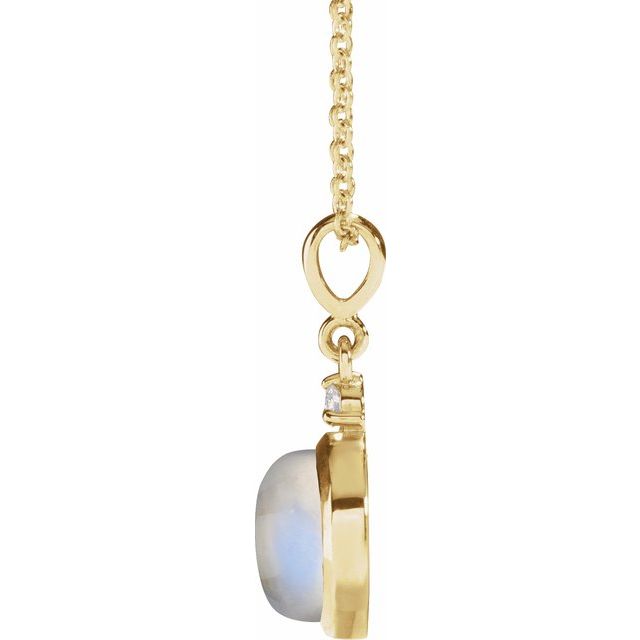 14K Yellow 8 mm Natural Rainbow Moonstone & .03 CT Natural Diamond Cabochon 16-18" Necklace