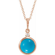 14K Rose 6 mm Natural Turquoise & .03 CT Natural Diamond Cabochon 16-18" Necklace