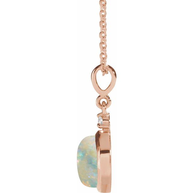 14K Rose 8 mm Natural White Opal & .03 CT Natural Diamond Cabochon 16-18" Necklace