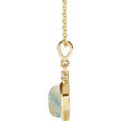 14K Yellow 8 mm Natural White Opal & .03 CT Natural Diamond Cabochon 16-18" Necklace
