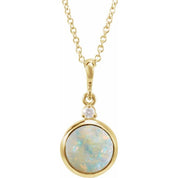 14K Yellow 8 mm Natural White Opal & .03 CT Natural Diamond Cabochon 16-18" Necklace