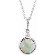 Sterling Silver 6 mm Natural White Opal & .03 CT Natural Diamond Cabochon 16-18" Necklace
