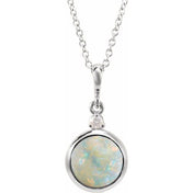 Platinum 6 mm Natural White Opal & .03 CT Natural Diamond Cabochon 16-18" Necklace