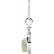 Sterling Silver 8 mm Natural White Opal & .03 CT Natural Diamond Cabochon 16-18" Necklace