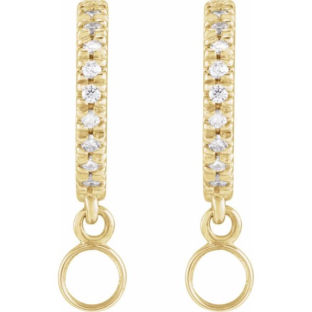 Diamond Mini Hoop Earrings, 0.08 Carats On Top with 10 Pointer Dangle Gemstone Below