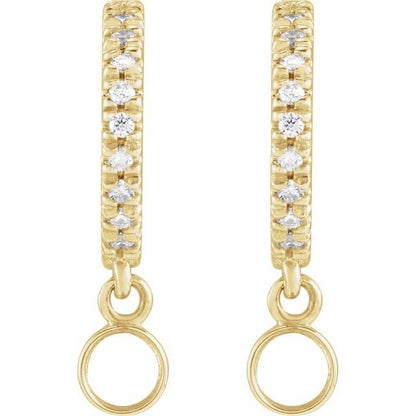 Diamond Mini Hoop Earrings, 0.08 Carats On Top with 10 Pointer Dangle Gemstone Below