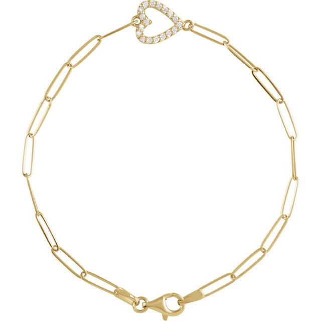 14K Yellow 1/8 CTW Natural Diamond Heart 7" Bracelet