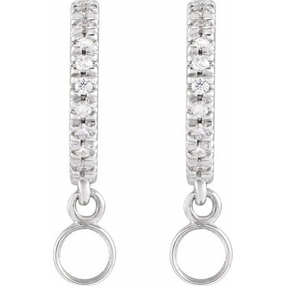 Diamond Mini Hoop Earrings, 0.08 Carats On Top with 10 Pointer Dangle Gemstone Below