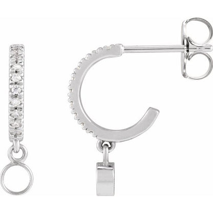 Diamond Mini Hoop Earrings, 0.08 Carats On Top with 10 Pointer Dangle Gemstone Below