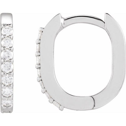 Natural Diamond Oval Huggie Hoop Earrings in 1/8 and 1/6 Carat