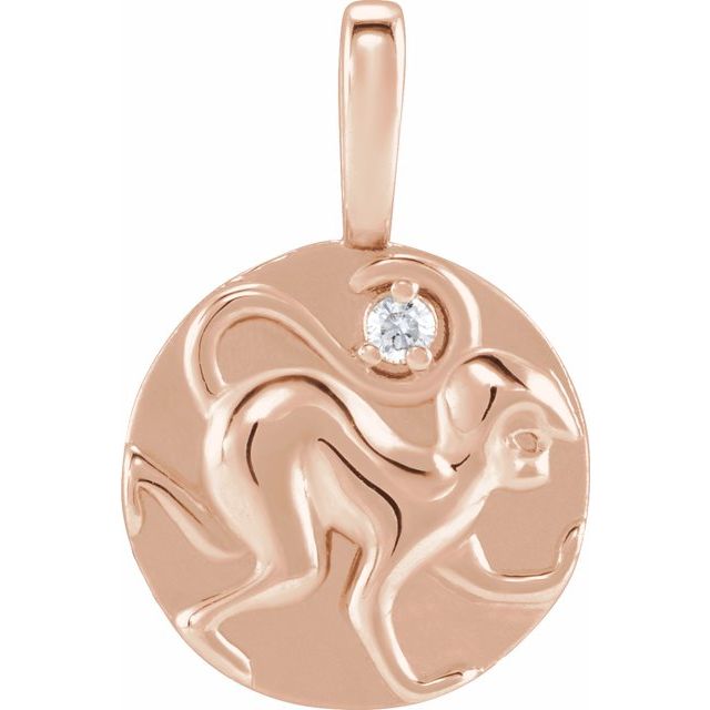 14K Rose Gold .015 CT Natural Diamond Chinese Zodiac Monkey Pendant - Elegant Zodiac Jewelry