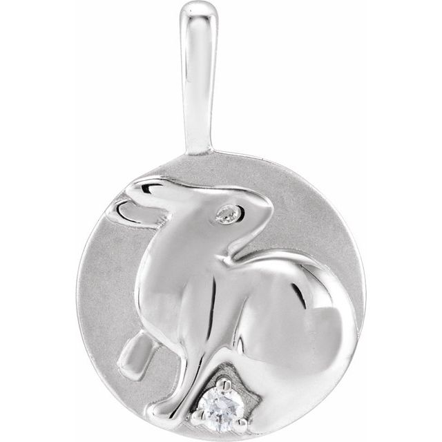 14K White Gold .015 CT Natural Diamond Chinese Zodiac Rabbit Pendant