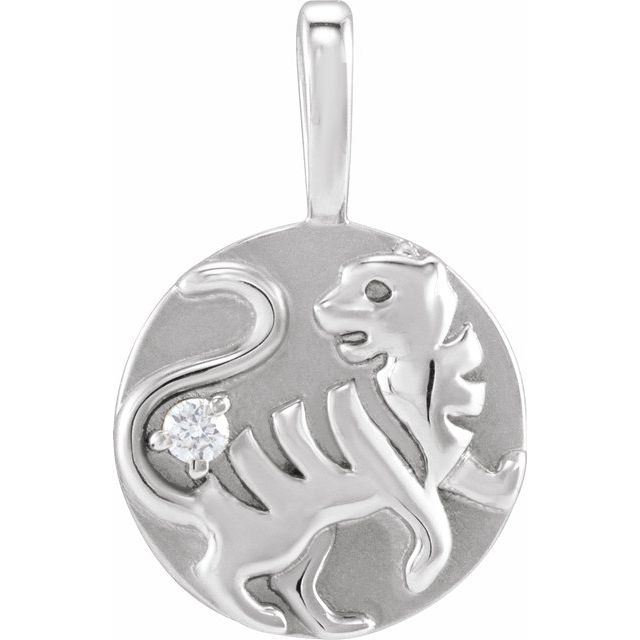 14K White Natural Diamond Chinese Zodiac Tiger Pendant - Part No. 689008:610:P