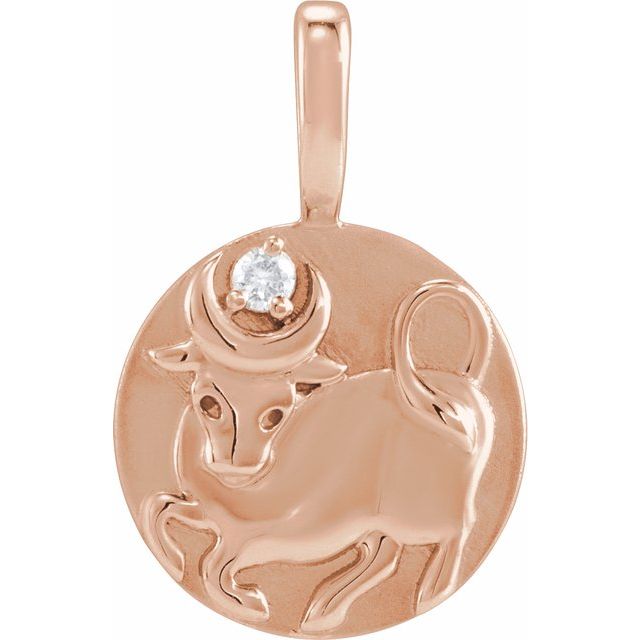 14K Rose Gold .015 CT Natural Diamond Chinese Zodiac Ox Pendant