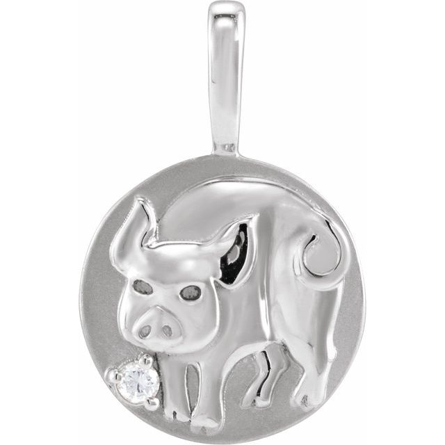 14K White Natural Diamond Chinese Zodiac Pig Pendant - Part Number 689008