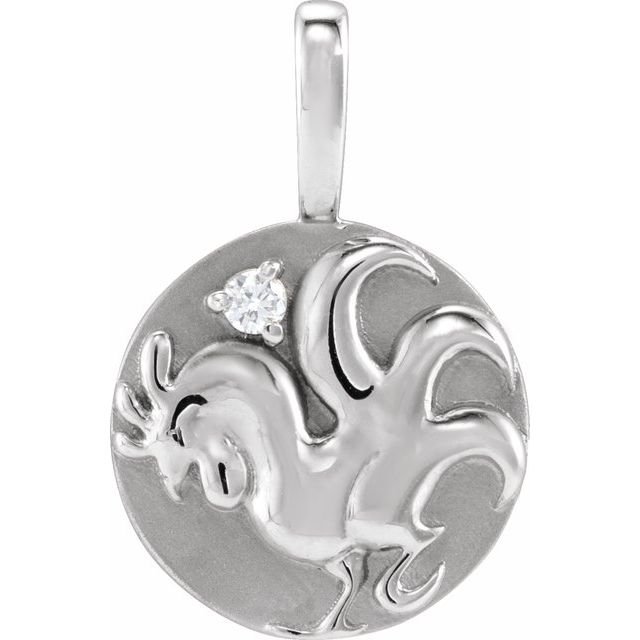 14K White Gold .015 CT Natural Diamond Chinese Zodiac Rooster Pendant