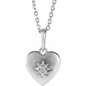Platinum .015 CT Natural Diamond Heart 16-18" Necklace