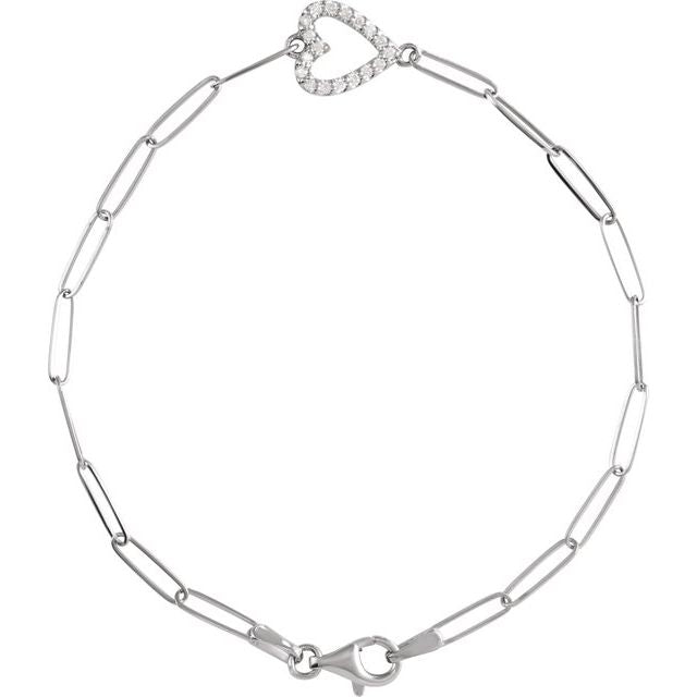 Sterling Silver 1/8 CTW Natural Diamond Heart 7" Bracelet