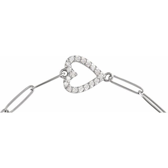 Sterling Silver 1/8 CTW Natural Diamond Heart 7" Bracelet