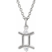 14K White .03 CTW Natural Diamond Gemini Zodiac 16-18" Necklace