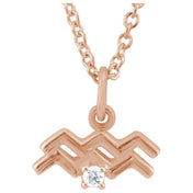 14K Rose .015 CT Natural Diamond Aquarius Zodiac 16-18" Necklace